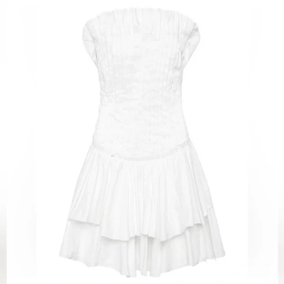 AJE Utopia Strapless Mini Dress with Drop and Waist Peplum Ruffles in White M - Picture 6 of 11